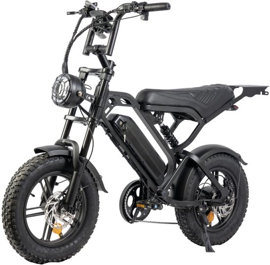Elektrische V20 Pro Mini Fatbike 2025 – 16” dikke banden, 250W motor, 50 km actieradius, hydraulische remmen, alarm, zwart