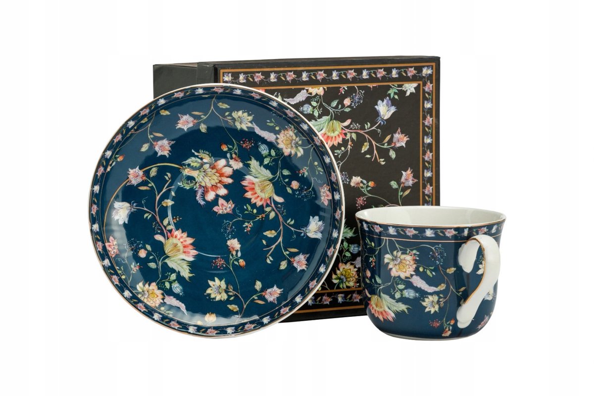 Grote Porseleinen Kop & Schotel 400ml met Bloemendecor