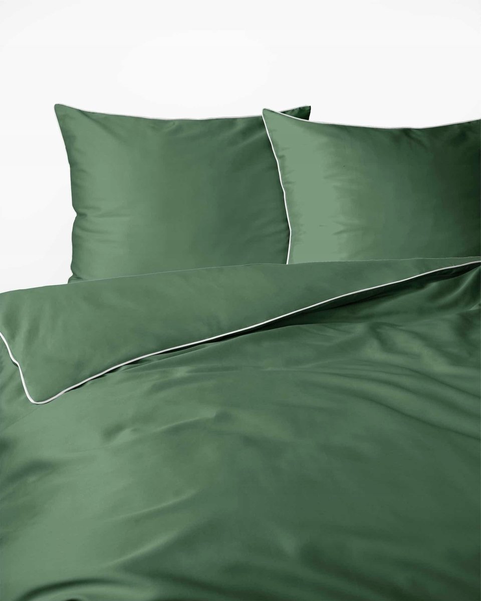 Groen Mako Satin Beddengoed Set 160x200cm met Rand