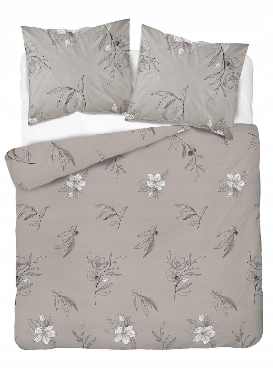 Home Satin Katoenen Dekbedovertrek Set 160x200 Bloemen Beige