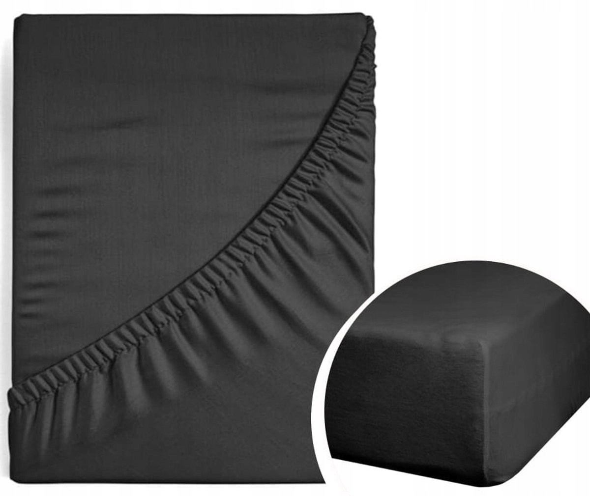Zwarte Satiné Hoeslaken met Elastiek 180x200 cm