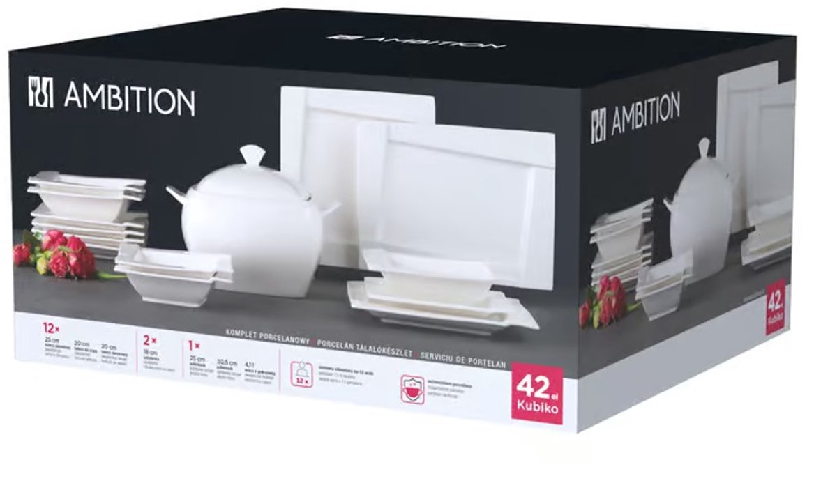 Ambitie Kubiko Servies 42 Delen voor 12 Personen - Wit Porselein