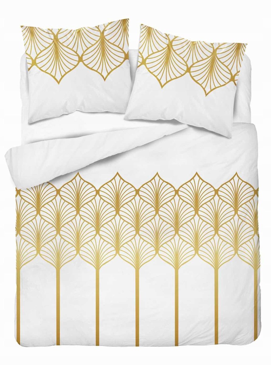Detexpol Home Satin Satijnen Dekbedovertrek Gouden Geometrie Wit