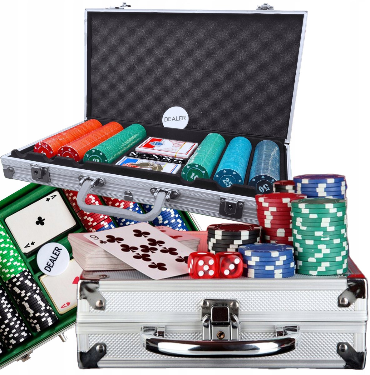 Poker Set 300 Chips, 2 Kaartspellen, Aluminium Koffer