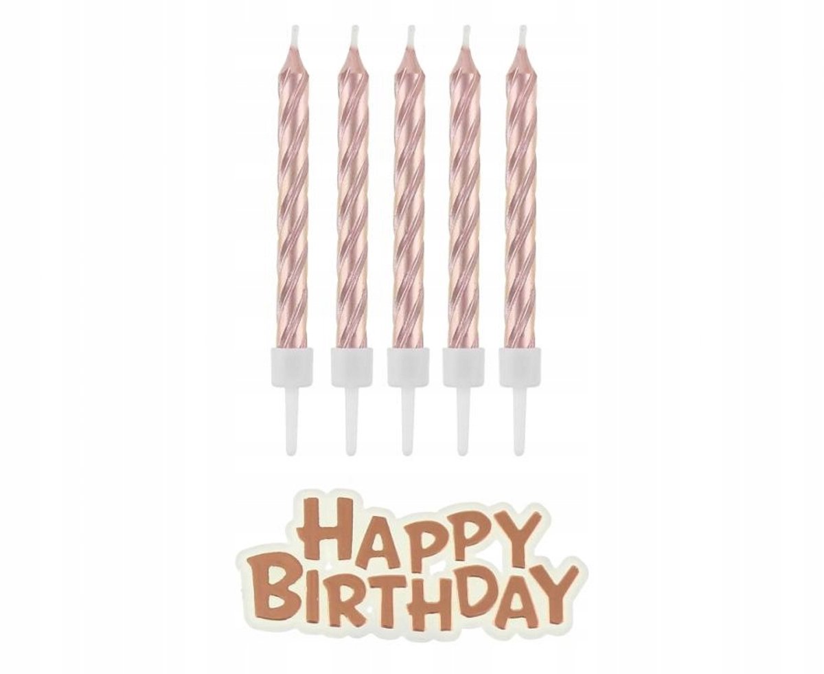 Verjaardag Kaarsen Happy Birthday Roze Goud 16 Stuks