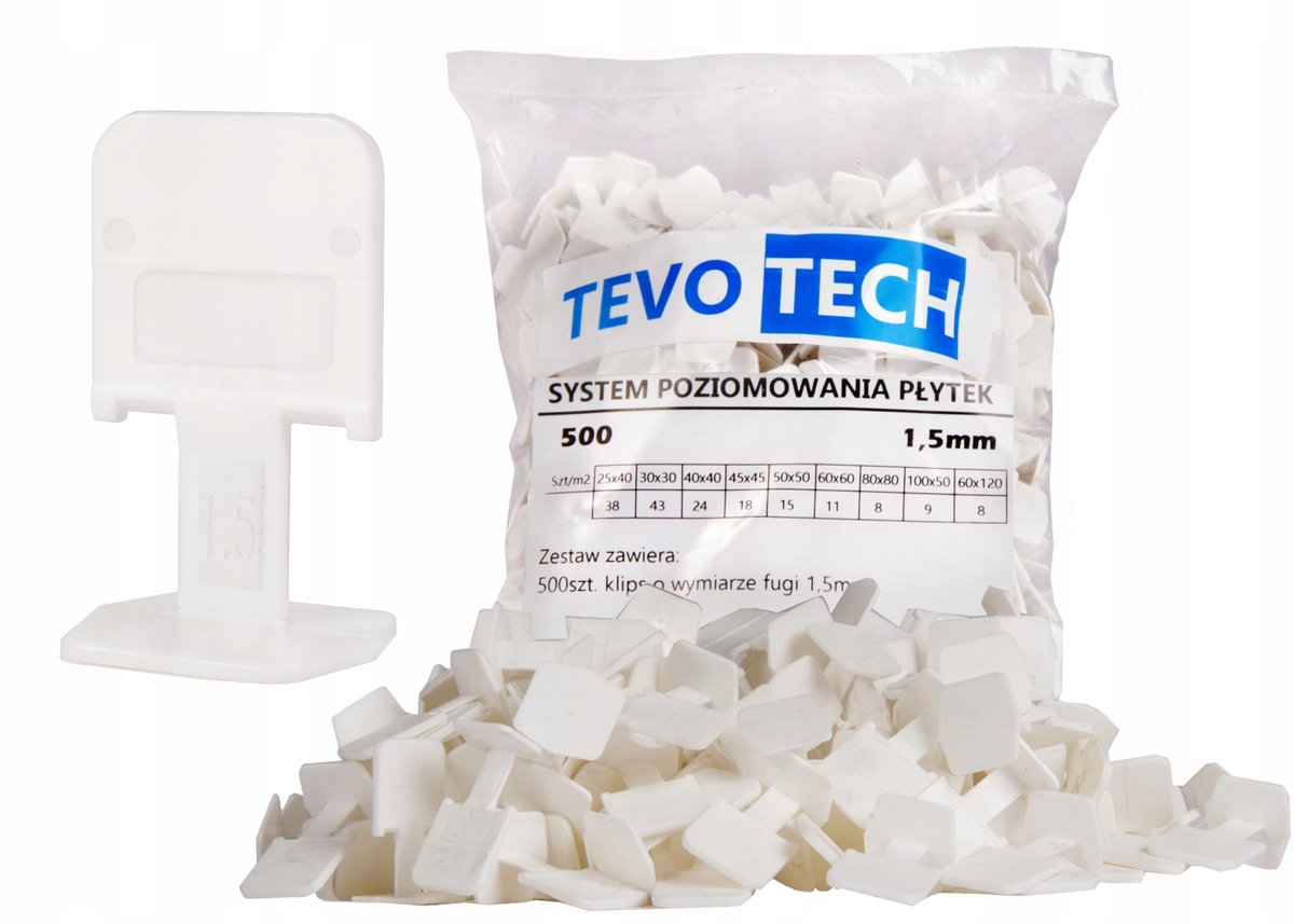 TEVOTECH Tegel Levelling Clips - 1000 Stuks, 1.5mm Voeg