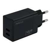Usb C oplader 45w 2 poorten - Gan fast charger - Snellader - Zwart - Phreeze