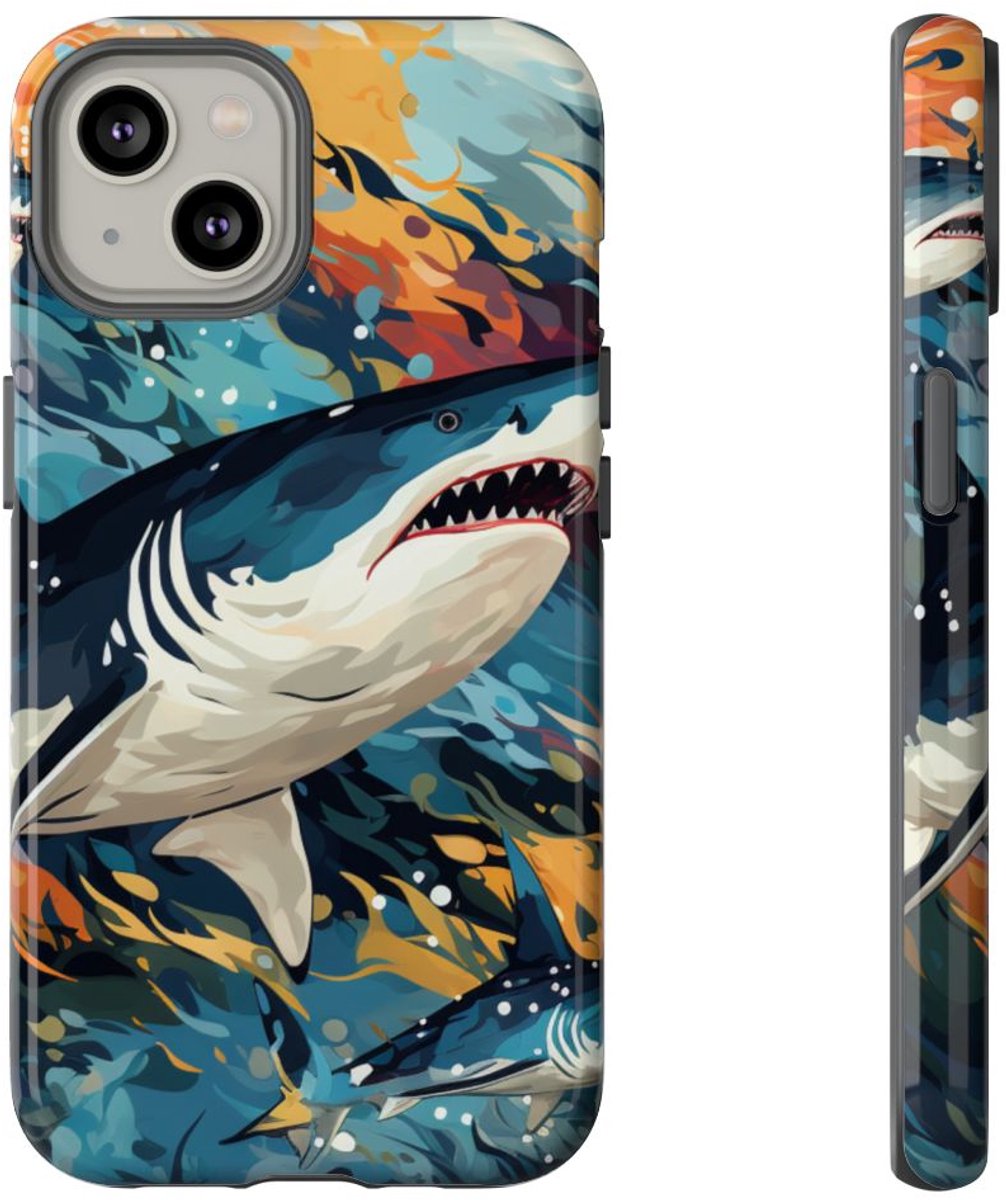 Abstracte Haaien in Oceaangolven – Telefoonhoesje Geschikt voor iPhone 14