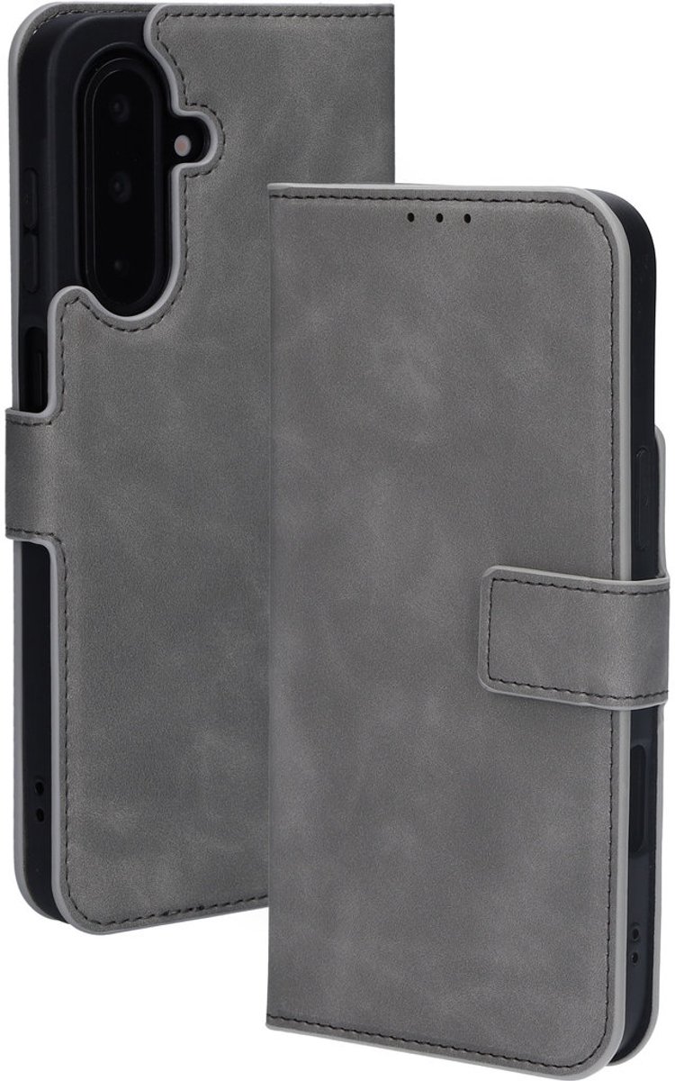 Mobiparts hoesje geschikt voor Samsung Galaxy A17 - Wallet/Boekhoesje - Eco Leer - Magneet Sluiting - Opberg vakken - Grijs