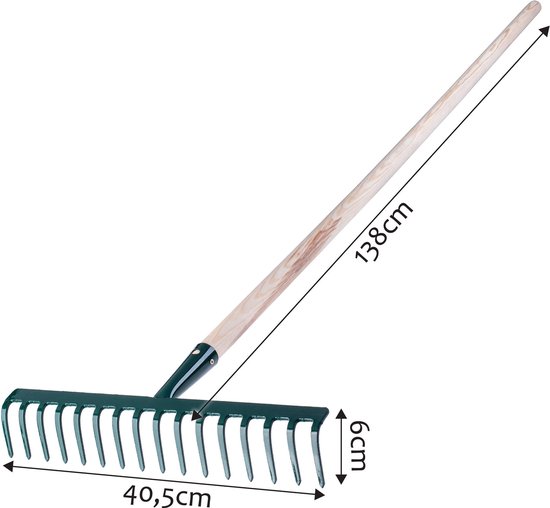 KADAX Hark van metaal, platte hark met steel van hout, bladbezem voor tuin, bloembed, bladbreken, gazonhark, groen, tuingereedschap, hooikoork, tuingereedschap, hark (16 tanden) van Merkloos	 — afbeelding 5