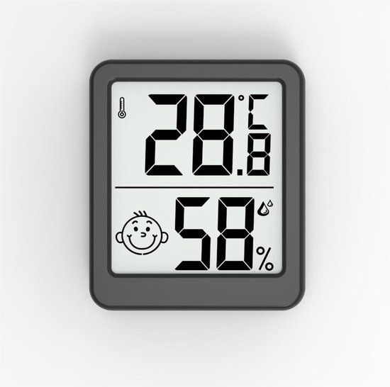 Zeer nauwkeurige digitale thermometer, binnenthermometer, hygrometer, vochtigheidsindicator met groot scherm en thermometer, perfect voor het bewaken van huizen en babykamers, zwart