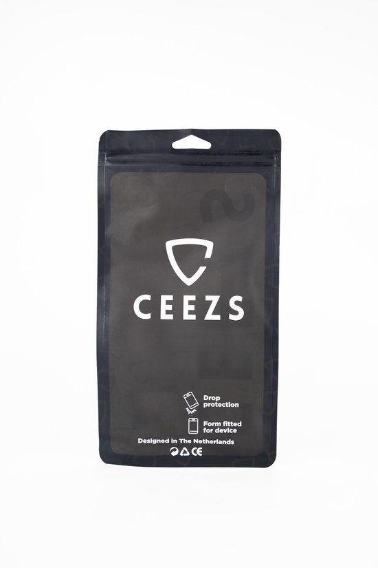 Zwarte verpakking van Ceezs met Drop protection en Form fitted for device.