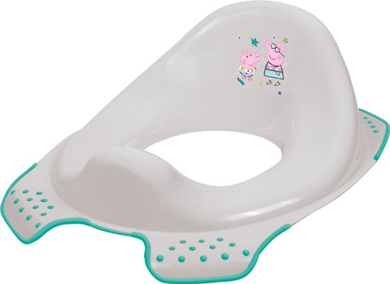 Witte toiletverkleiner met Peppa Pig en sterren, turquoise rand.