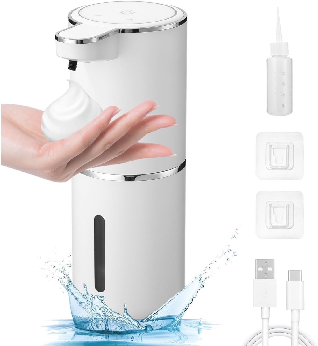 EXCITAT Zeepdispenser - Schuimzeepdispenser - 380 ml - Elektrische zeepdispenser - USB-oplaadbaar - Geschikt voor keukens, badkamers, scholen, hotels - Wit