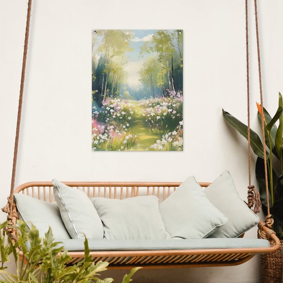 Affiche de jardin 60x80 cm - Décoration de jardin Forêt - Style peinture - Colorée - Affiche pour le jardin - Décoration extérieure - Tableau de jardin clôture - Décoration murale sur toile de jardin - Décoration murale sur toile de balcon