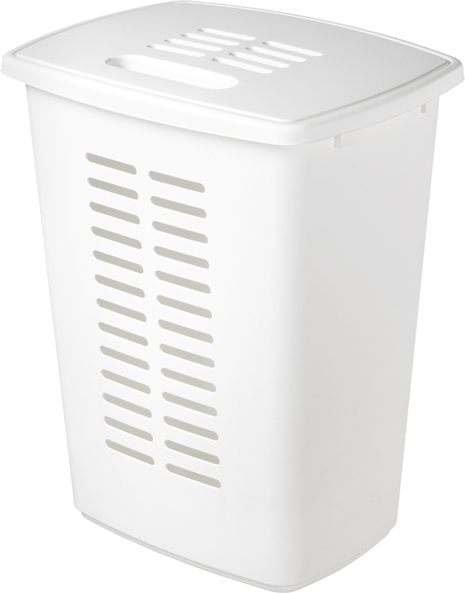 Wasmand met deksel, 60 liter, wit