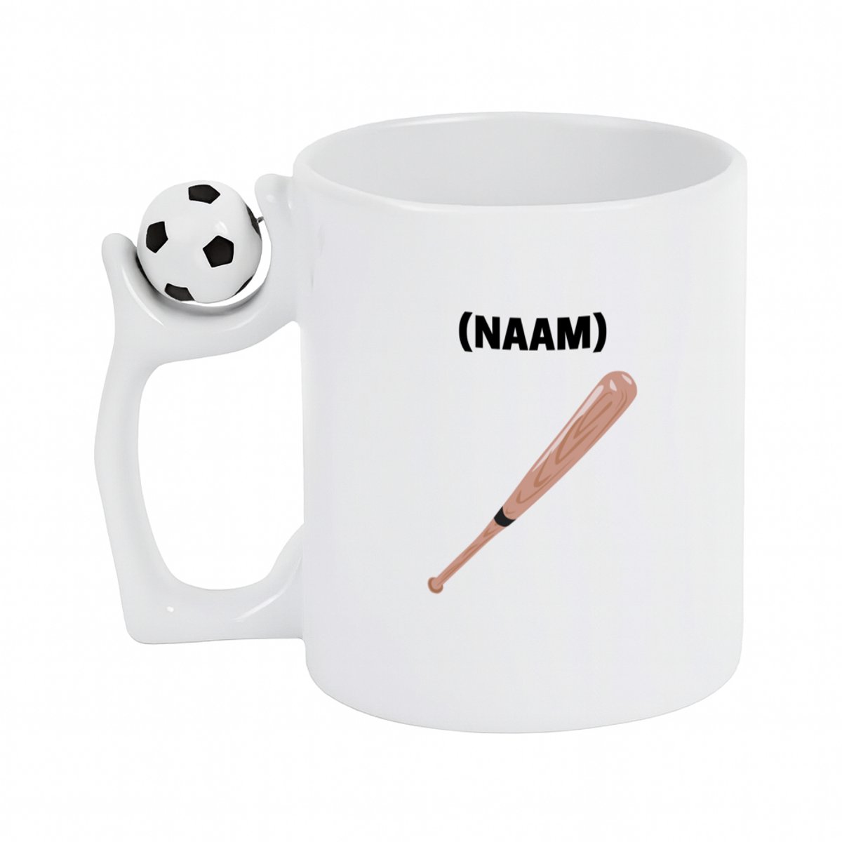 Hacebo® - Honkbal met eigen naam koffiebeker met voetbal wit - Honkbal - Honkballer - thee mok - koffie beker - Sport - koffiemok - 330 ML