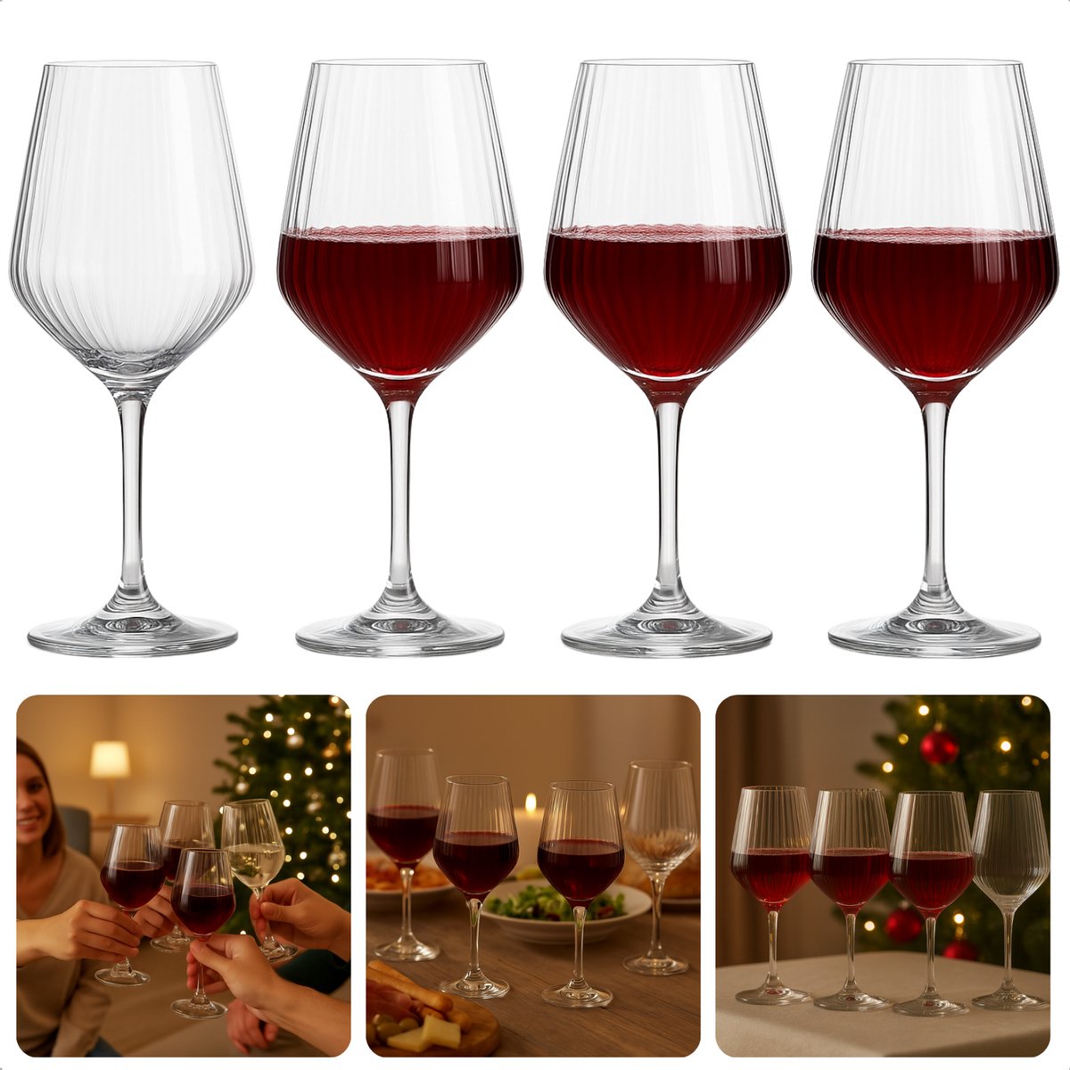 Cheqo® Rode Wijnglazen Set - Wijnglazen 4 Stuks - Brede Wijnglazen - 50 cl Wijnglas - Rode Wijn Beleving - Elegante Wijnglazen - Vaatwasserbestendig Glazen - Cadeau Voor Wijnliefhebbers - Housewarming Cadeau