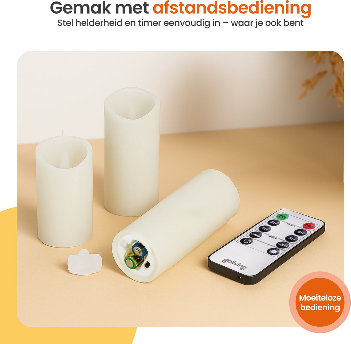 Goliving Led Kaarsen Met Afstandsbediening - Ø5,5 cm - Bewegende Vlam - Dimbaar - Timer Functie - Echte Wax - 2x Afstandsbediening - Set van 9 — cadeau in Wonen & Interieur - foto 5