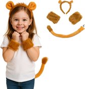 Joya Kids® Leeuw Verkleed Accessoires | Verkleedset Leeuw | Meisjes en Jongens en Volwassenen Verkleedpak Lion | Carnaval en Halloween Outfit kinderen en volwassen | Haarband met Oren, Staart, Pootjes en Strik | Safari