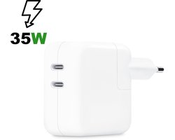 35W USB-C Snellader – Oplader met 2 USB-C Poorten – Quick Charge Adapter – Geschikt voor Apple MacBook, iPad Pro/Air, iPhone X/11/12/13/14/15/16/17, Samsung Galaxy S25-S24-S23-S22-S21,Flip-Fold, Tablets, OnePlus – Universeel Oplaadblokje