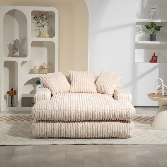 Modernes Cord-Schlafsofa Cloud Couch met 3 zachte kussens, comfortabele eenpersoons vloersofa voor woonkamer appartement kantoor (beige)