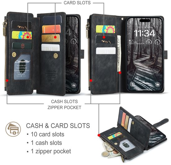 Étui CaseMe - Compatible avec iPhone 17 Pro Max - Étui portefeuille CaseMe C30 - Zwart