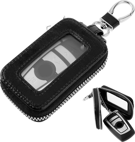 Lederen Auto Sleutelhanger Sleutelportemonnee - Multifunctionele Rits Sleutelhoesje Portemonnee Met 6 Kleuren Voor Keuze, Zwart, S, Klassiek