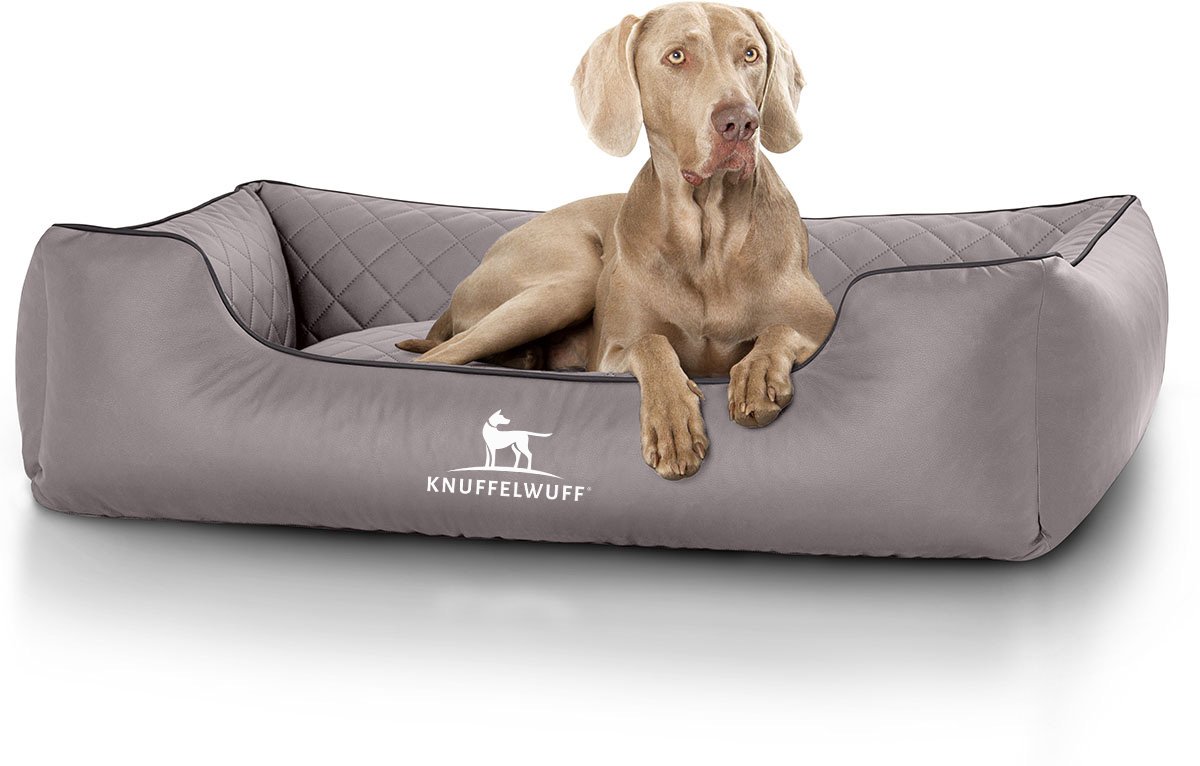 Knuffelwuff orthopedisch hondenbed Madison van laser-gewatteerd kunstleer oversized XXXL 155 x 105cm grijs