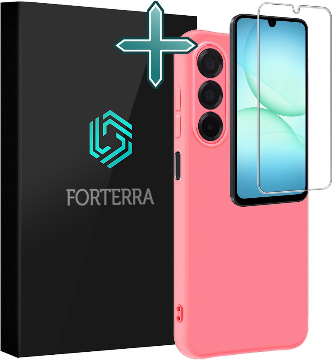 Hoesje Met Screenprotector - Geschikt voor Samsung Galaxy A17 - Sterk & Shockproof - Telefoon Hoes - Back Cover - Siliconen Case - Lichtroze