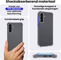 Gedetailleerde weergave van een transparante TPU siliconen telefoonhoes, inclusief comfortabele grip en knoppen.