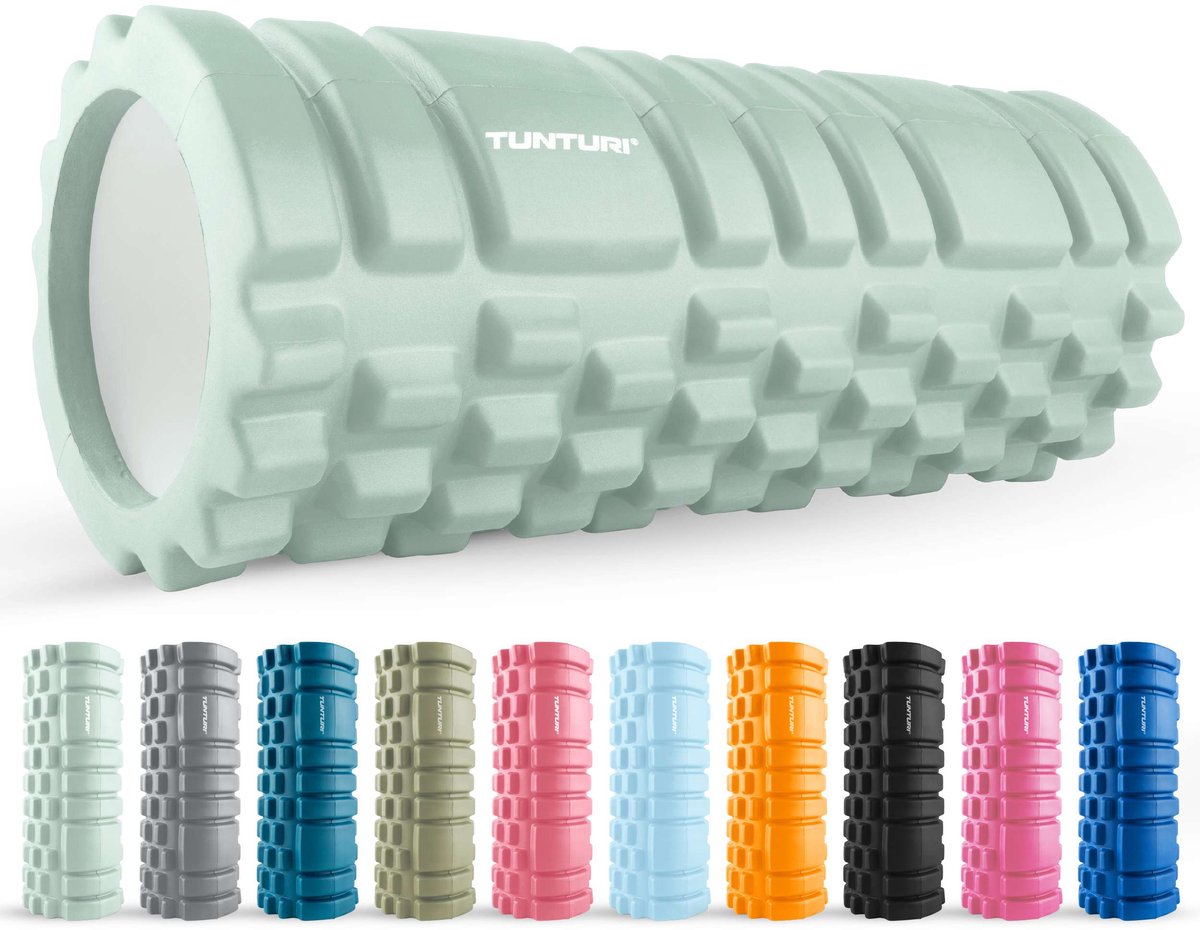 Tunturi Yoga Grid Foam Roller - Massage Roller - Foamroller - Fitness Roller - Mint - 33cm - Incl. gratis fitness app