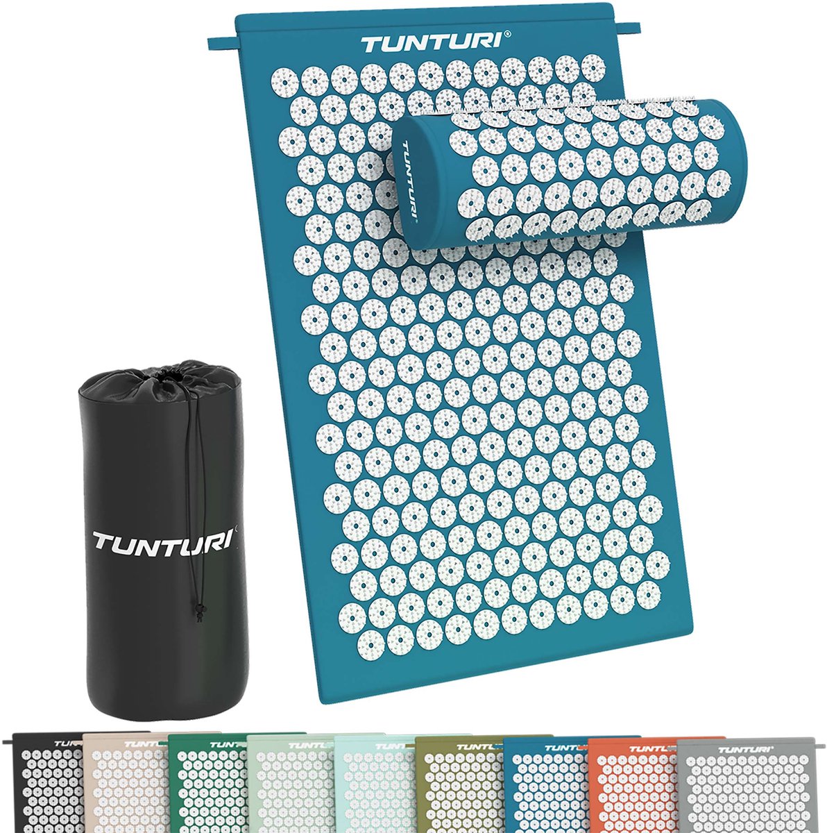 Tunturi Spijkermat met kussen - Acupressuur - Meditatie Mat - Acupunctuur Set - Massage en Ontspanning - 68x42x2 cm - Petrolblauw