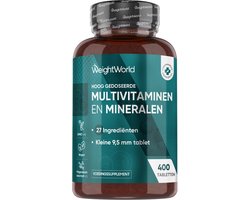 WeightWorld Multivitaminen tabletten - 27 essentiële vitamines en mineralen - 400 multivitamine tabletten voor 1 jaar voorraad - Met Vitamine C, D, B12, Magnesium, Zink en Calcium