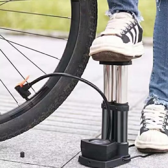 Fietspomp - Fietspomp met Drukmeter - Voetpomp Fiets - Voetpomp met dubbele cilinder - Staande Pomp - Staande Fietspomp - Analoge Drukmeter - Dubbele Ventielkop - Fiets Pomp - Voor Racefiets, Mountainbike, Ballen, Scooter en Auto Banden — afbeelding 3