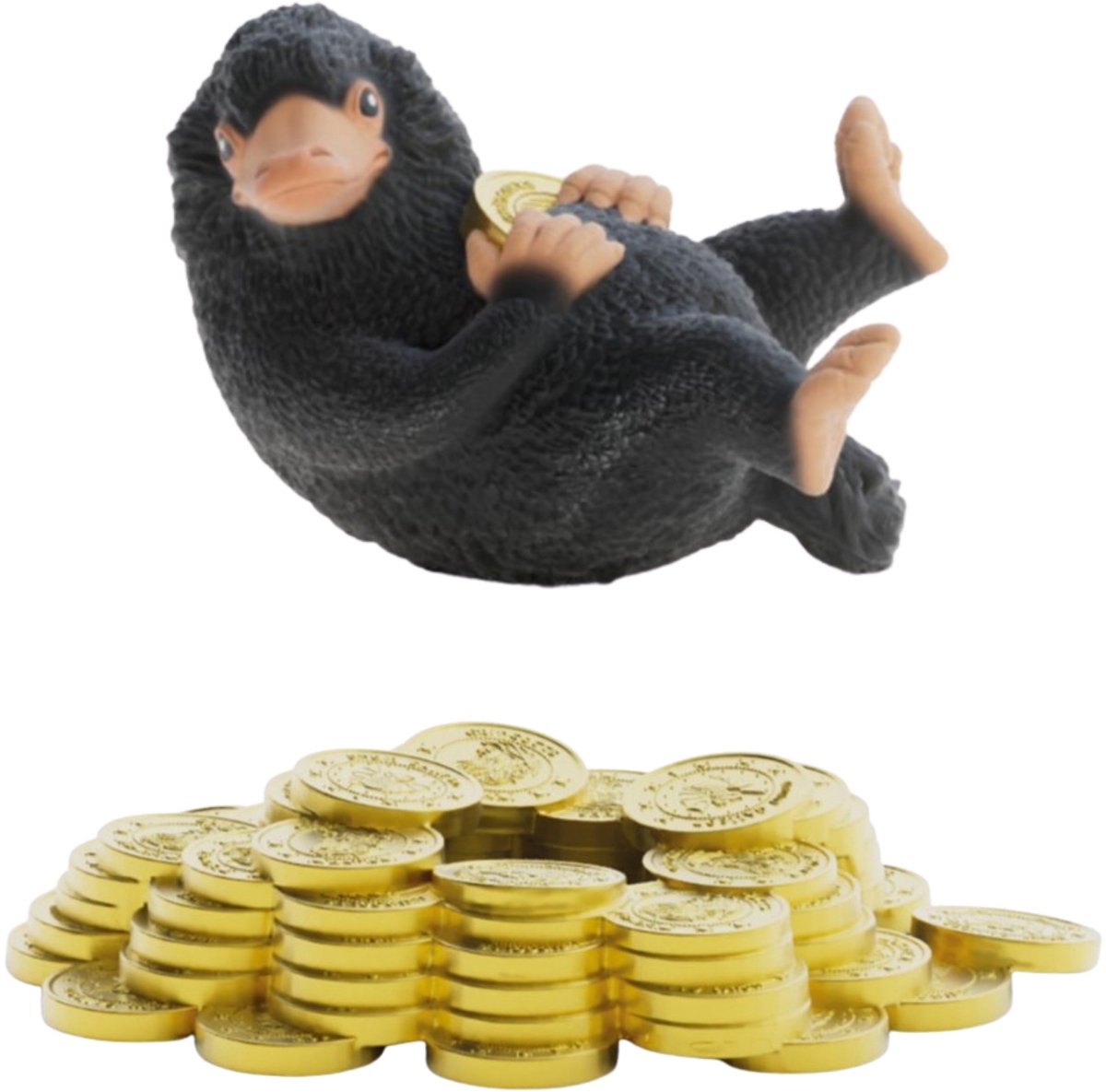 schleich Harry Potter Fantastic Beasts | Niffler met goud 14905 | Figuur op een gouden stapel | decoratie of verzamelfiguur | cadeau-idee voor kinderen vanaf 6 jaar | 2-delige set