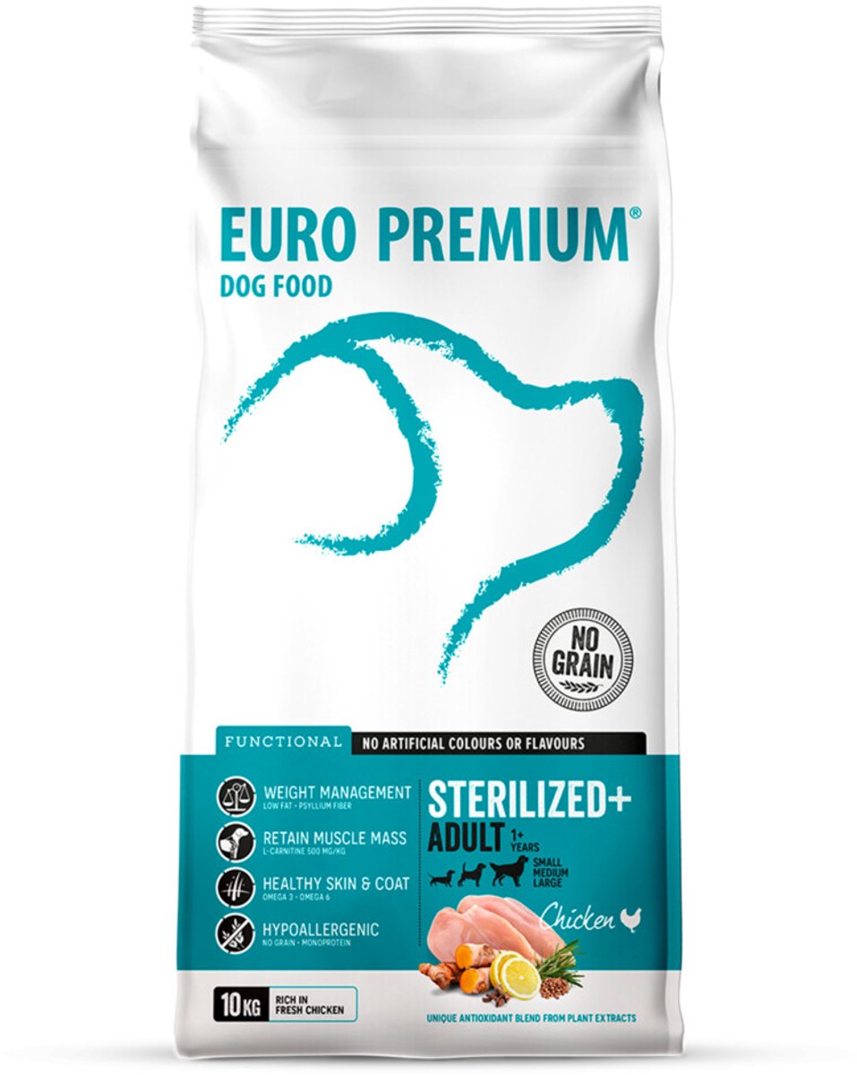 Euro Premium Grainfree Adult Sterilized+ Chicken & Potatoes hondenvoer 2 x 10 kg