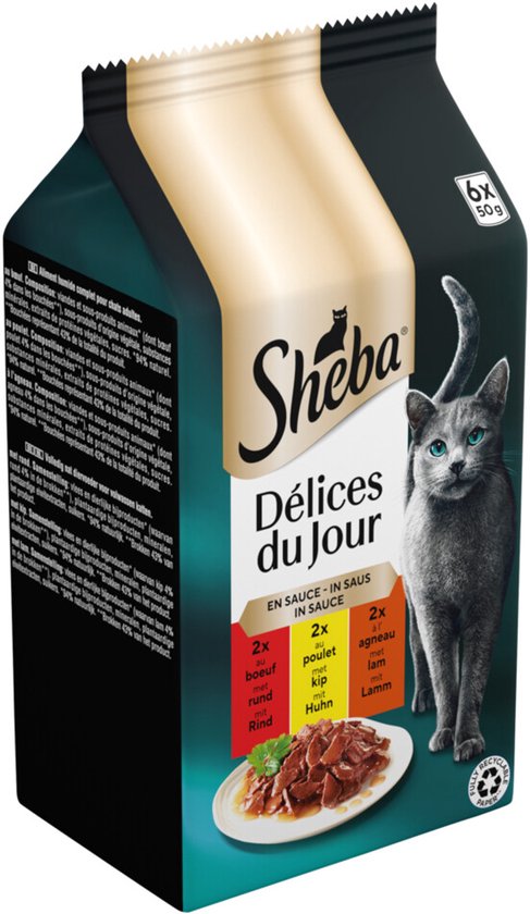 Sheba Délices Du Jour Kattenvoer Nat Selectie Maaltijdzakjes Multipack Gevogelte in Saus - 6x50 gr