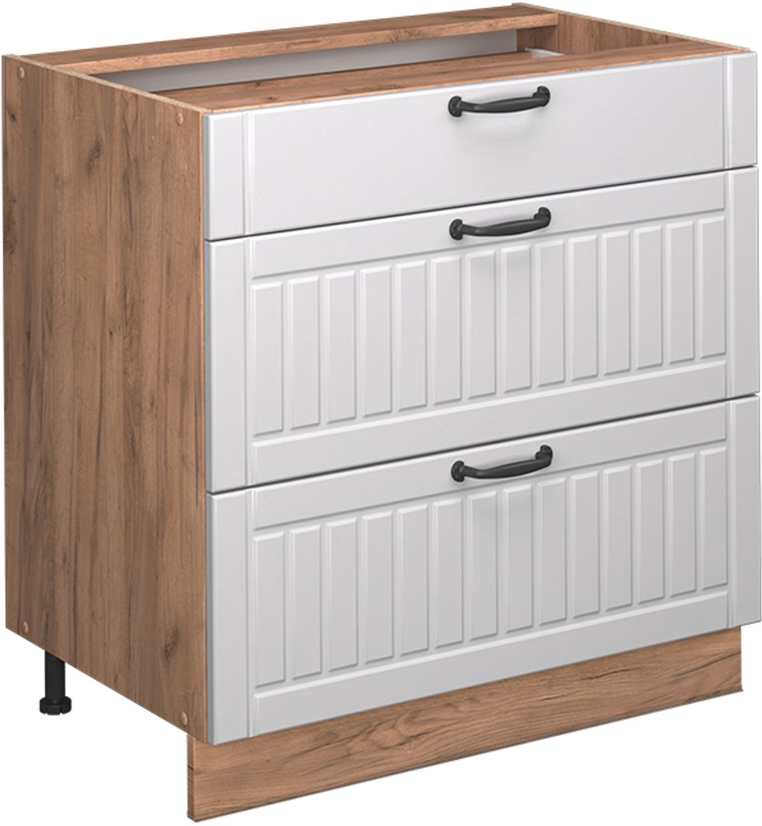 Vicco Fame-Line Keukenonderkast – 80 cm met 3 laden, WB Marmer Wit Landhuis