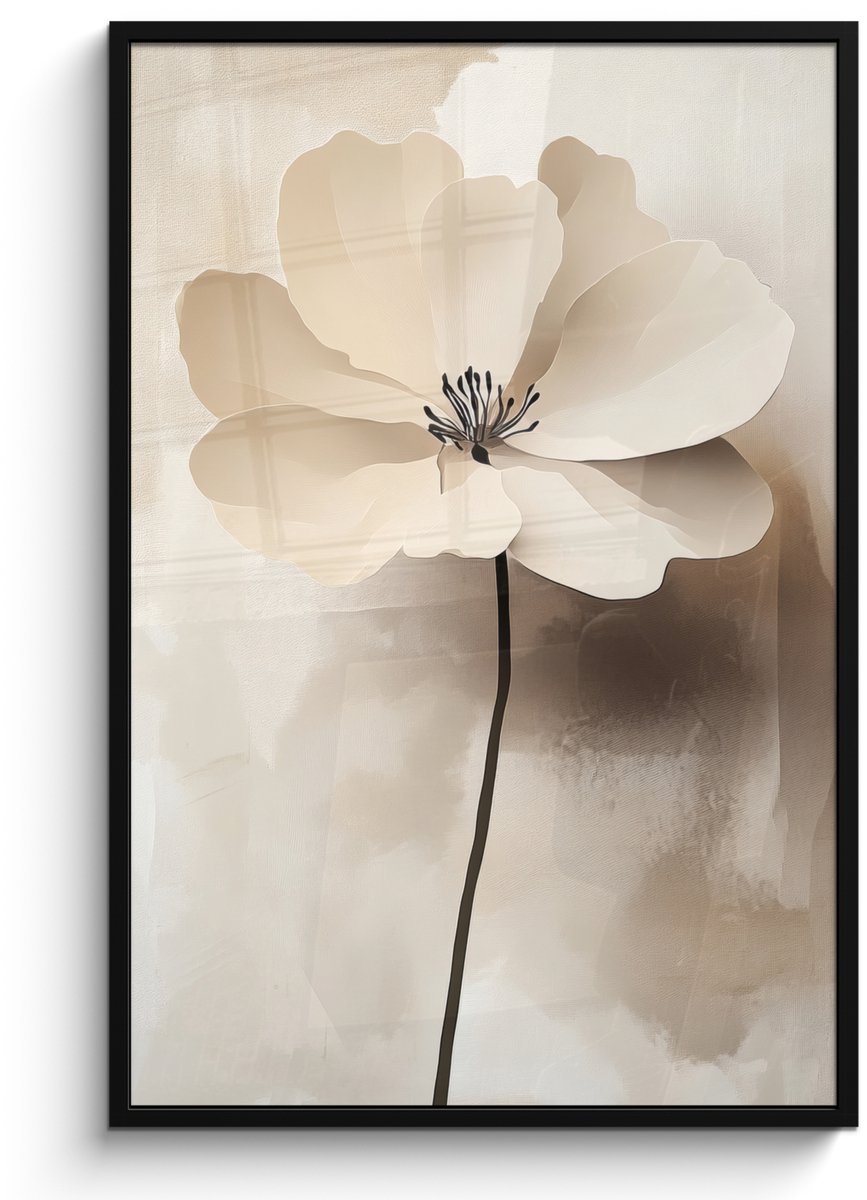 FrameYourWall Poster in lijst - Fotolijst 80x120 cm - Posters - Bloem - Beige - Verf - Schaduw - Posterlijst zwart - Decoratie - Wanddecoratie woonkamer - Muurdecoratie slaapkamer Bloem - Verf