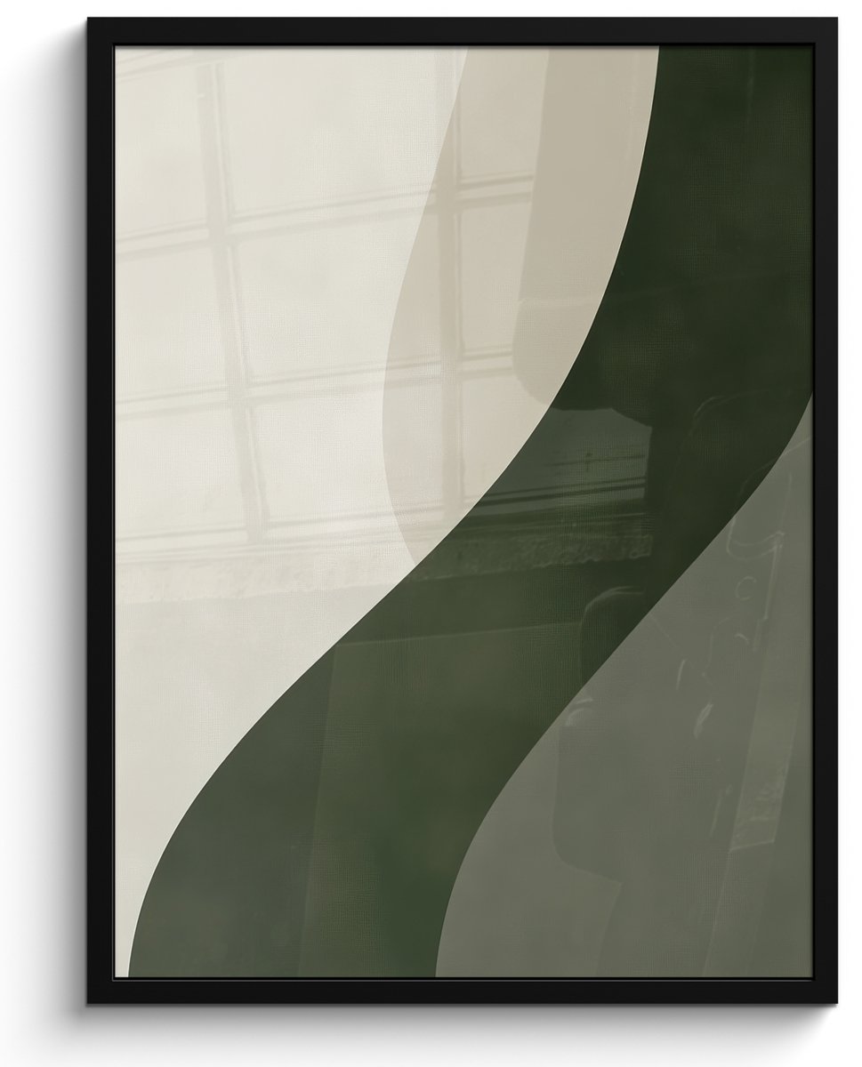FrameYourWall Poster in lijst - Fotolijst 60x80 cm - Posters - Japandi - Groen - Abstract - Modern - Posterlijst zwart - Decoratie - Wanddecoratie woonkamer - Muurdecoratie slaapkamer Lijn
