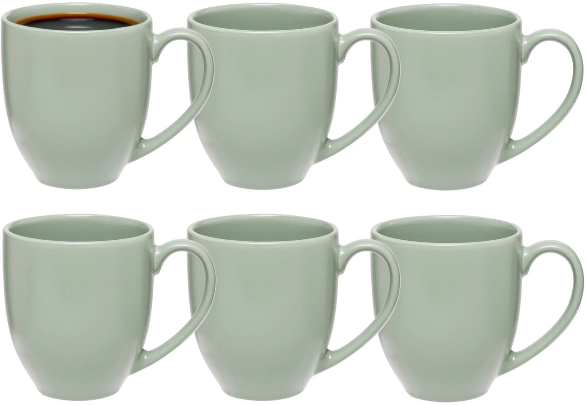 5Five Koffiemokken Venice - 12x stuks - Keramiek - mintgroen - 480 ml - 9 x 11 cm