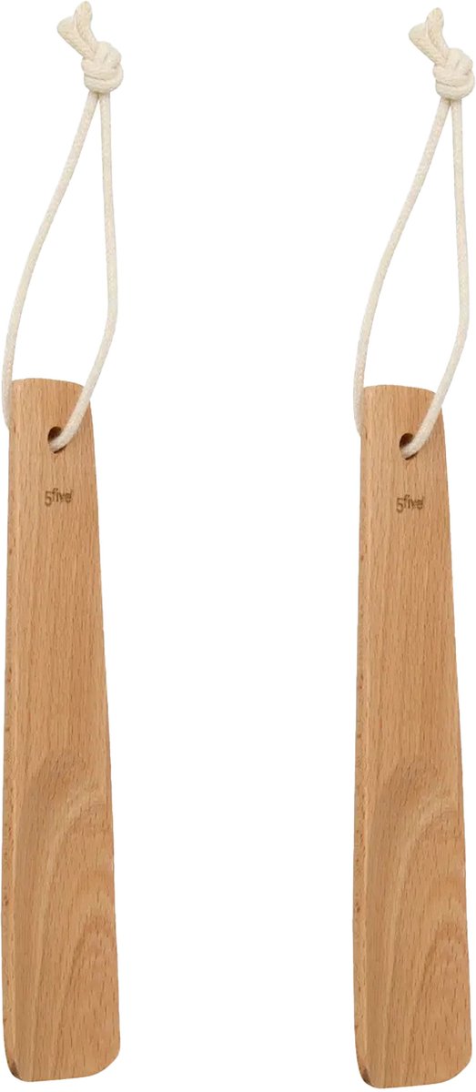 5Five Schoenlepel - 2x - 16 cm - bamboe - bruin - met touw - instaphulp - schoenen