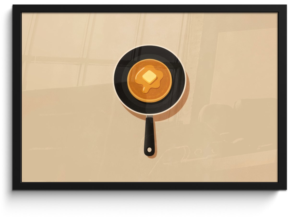 Poster in lijst - Fotolijst 60x40 cm - Posters - Pannenkoek - Koekenpan - Boter - Minimali