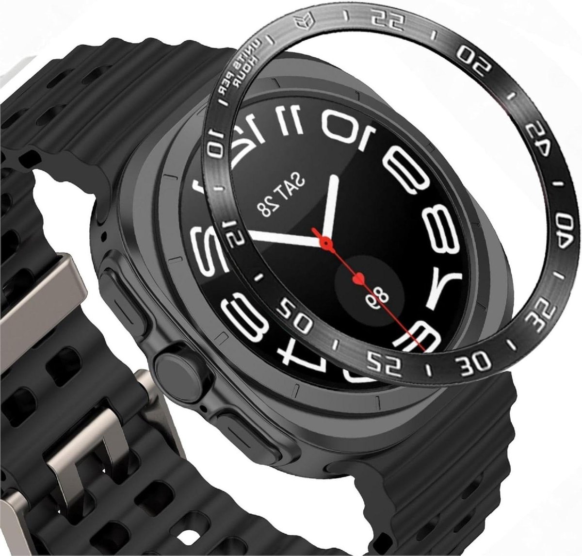 Bezel Ring Compatibel met smartwatch 47mm, Bezel Styling Ring beschermhoes, Aluminium metalen horlogeband - Zwart