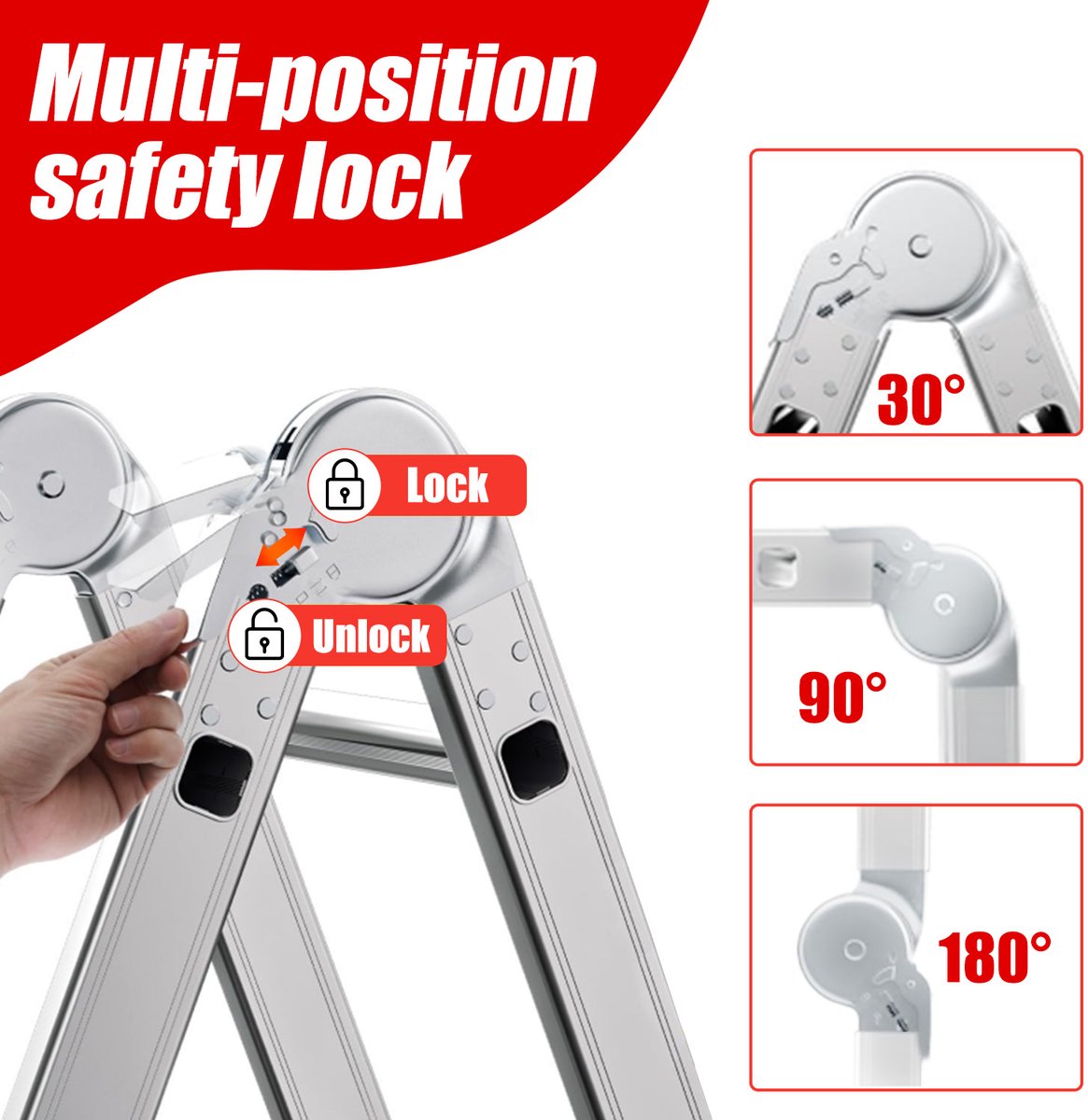 OUTIGO Multifunctionele ladder - 3,5 meter - 7 in 1 - opvouwbaar - aluminium - met 2 wielen - geschikt voor huishoudelijk gebruik - maximale belasting 150 kg - 12 treden – foto 4