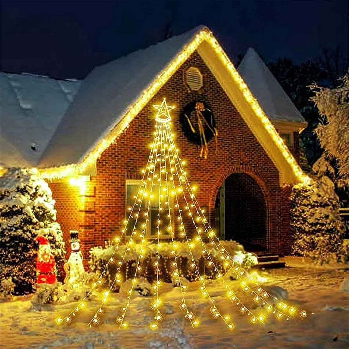 Solar 350 LED's waterval lichtslinger ster kerstboom tuinfeest decoratie cadeau - warm & wit