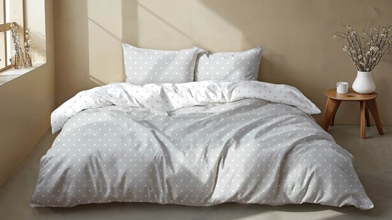 Zohome Dekbedovertrek Punta Di Cotone - Grijs - Lits-jumeaux - Dekbedhoes van 100% Katoen - Punten - 260x220 + 2 slopen 60/70 cm van Merkloos — afbeelding 2