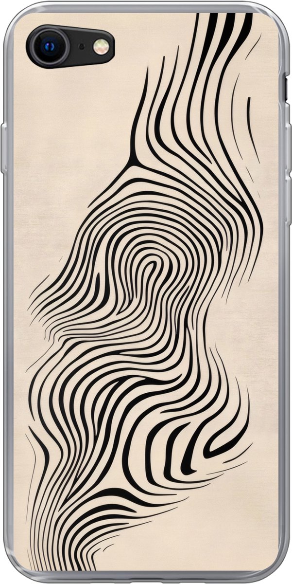 Telefoonhoesje Geschikt voor iPhone 7 hoesje - Lijnen - Abstract - Golvend - Zwart - Siliconen Telefoonhoesje Telefoonhoesje