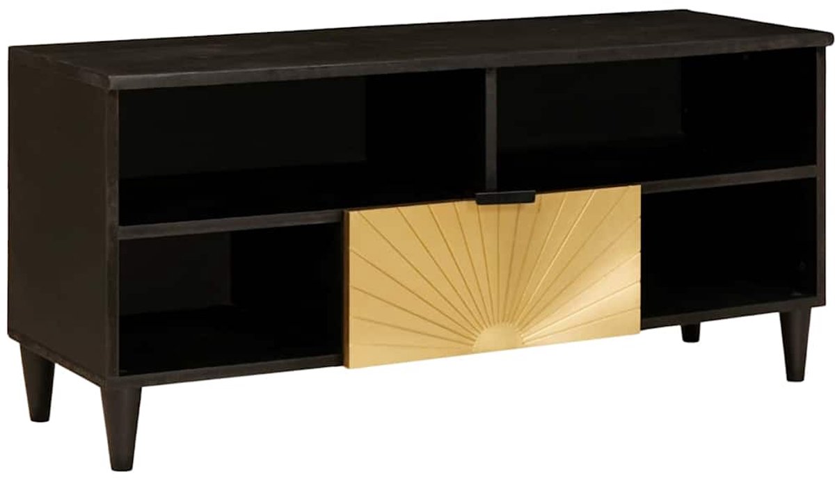 vidaXL - TV - Kast - met - lade - Zwart - en - Goud - 100 - x - 33 - x - 46 - cm - Bewerkt - hout